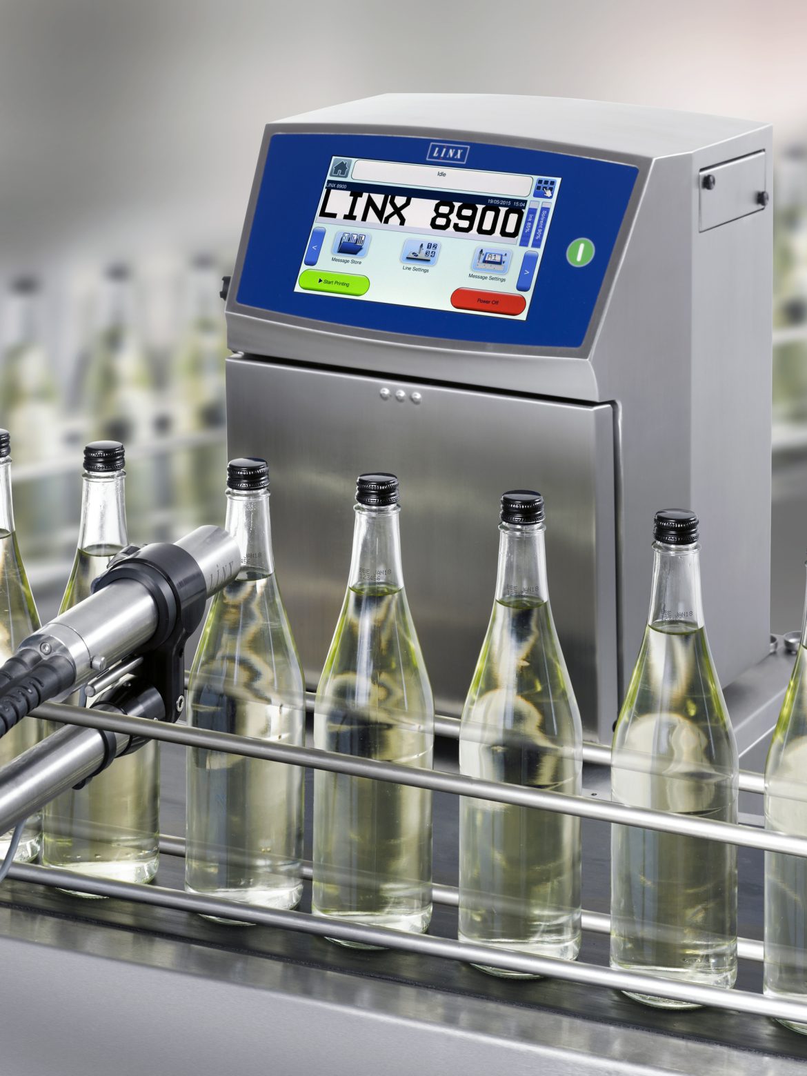 Linx CIJ 8900 printing on glass bottle